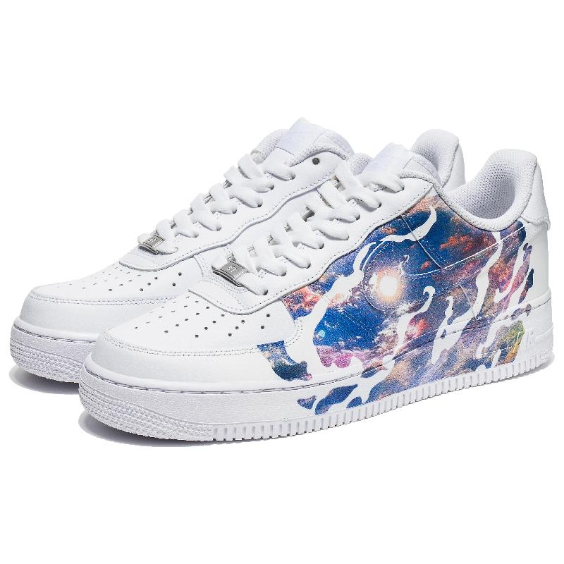 [Custom Men's summer blue sky]  Air Force 1 Skateboarding Shoes Men Low-top White Blue