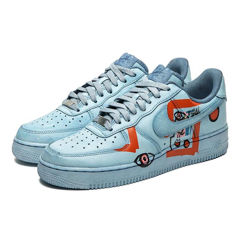 [Custom Men's abstract painting in light blue]  Air Force 1 Skateboarding Shoes Men Low-top Light Blue