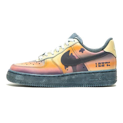 [Custom Men's sunset black and orange]  Air Force 1 Skateboarding Shoes Men Low-top Black/Orange