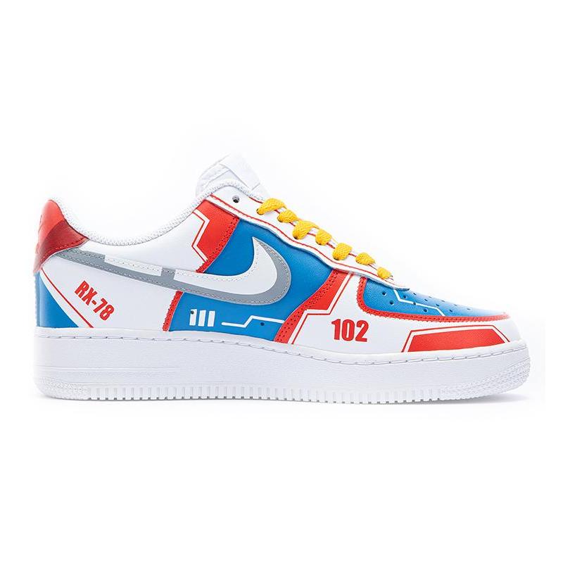 [Custom Men's mechanical style white, red and blue]  Air Force 1 Skateboarding Shoes Men Low-top White