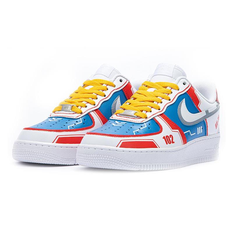 [Custom Men's mechanical style white, red and blue]  Air Force 1 Skateboarding Shoes Men Low-top White