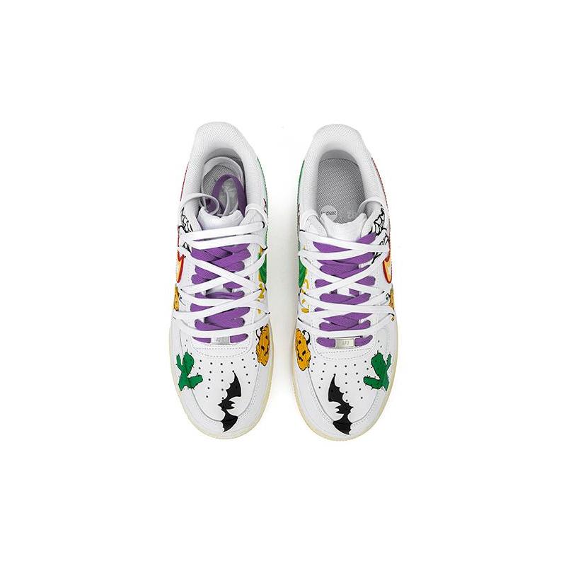 [Custom Men's graffiti logo deconstructed shoelaces]  Air Force 1 Skateboarding Shoes Men Low-top White