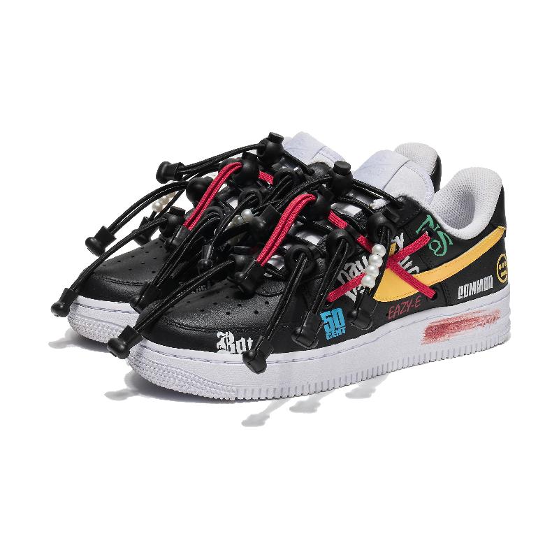 [Custom Men's graffiti wall in black color]  Air Force 1 Skateboarding Shoes Men
