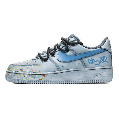 [Custom Men's graffiti light blue]  Air Force 1 Skateboarding Shoes Men Low-top Light Blue