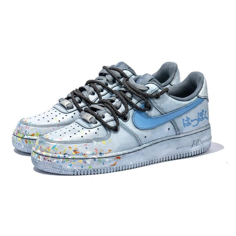 [Custom Men's graffiti light blue]  Air Force 1 Skateboarding Shoes Men Low-top Light Blue