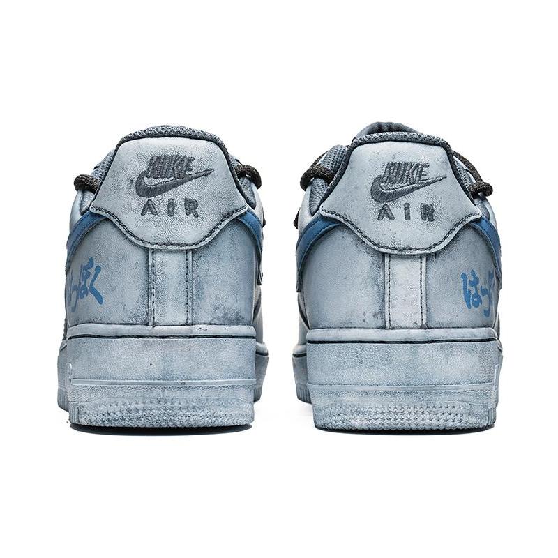 [Custom Men's graffiti light blue]  Air Force 1 Skateboarding Shoes Men Low-top Light Blue