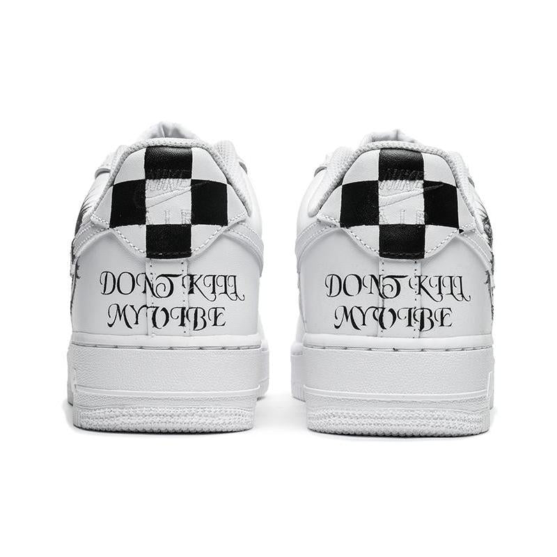 [Custom Male eye checkered black and white]  Air Force 1 Skateboarding Shoes Men Low-top Black/White