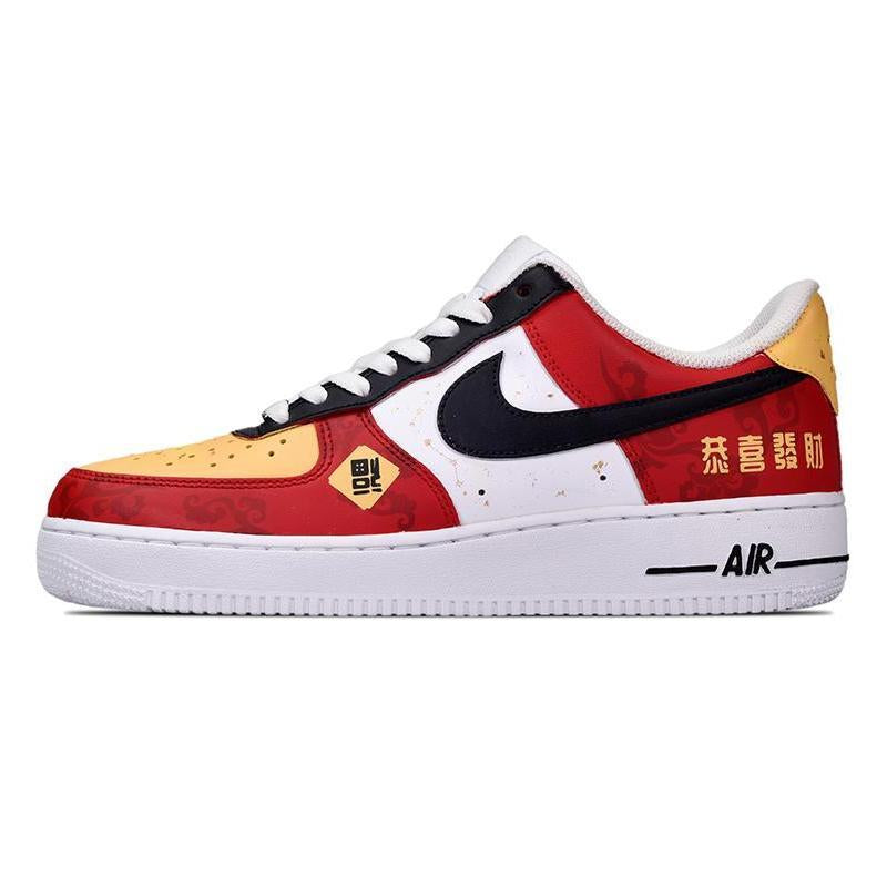 [Custom Happy New Year! White, black and red]  Air Force 1 Skateboarding Shoes Men