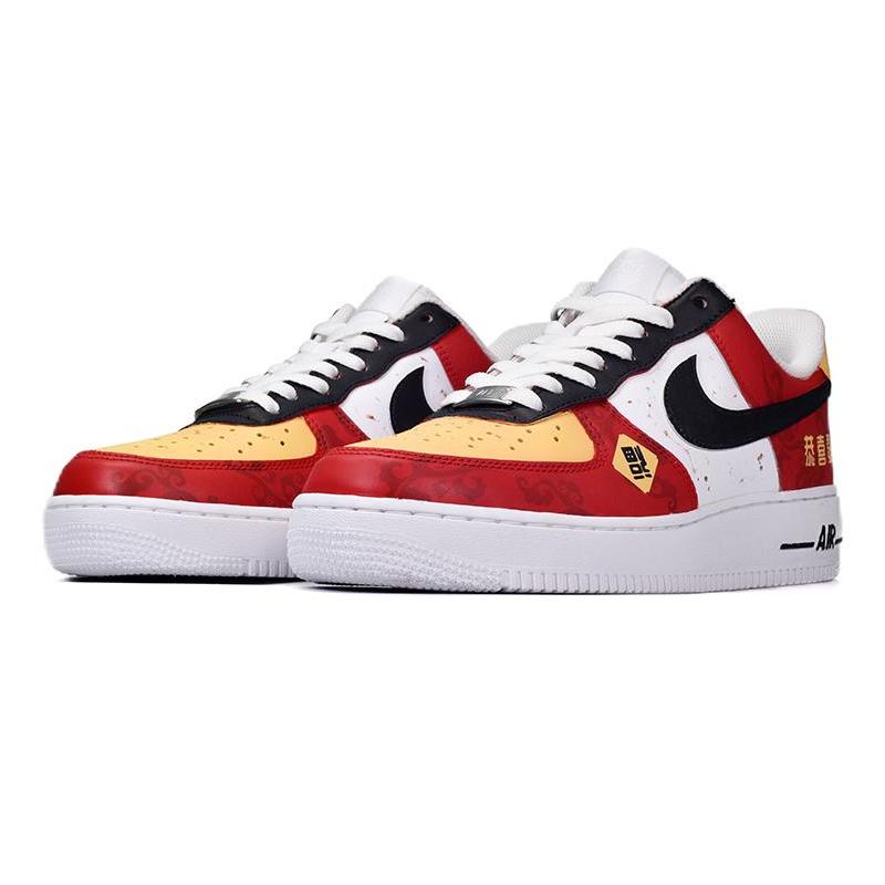 [Custom Happy New Year! White, black and red]  Air Force 1 Skateboarding Shoes Men