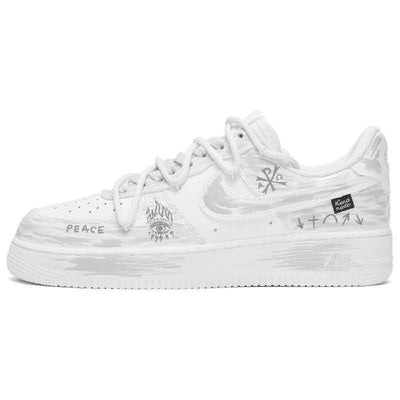 [Custom Men's and women's God's Eyes in white and grey]  Air Force 1 Skateboarding Shoes Unisex Low-top White/Gray