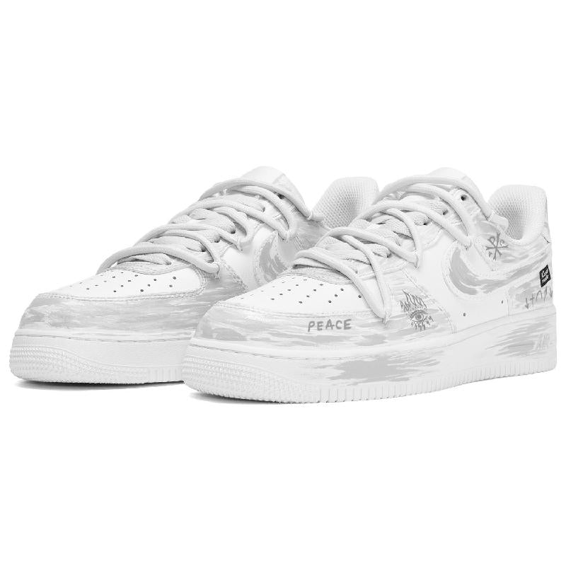 [Custom Men's and women's God's Eyes in white and grey]  Air Force 1 Skateboarding Shoes Unisex Low-top White/Gray