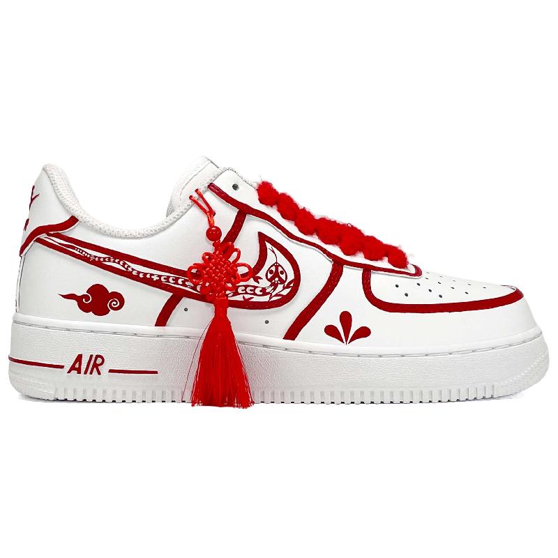 [Custom Men's and women's paper-cut national trend]  Air Force 1 Low-Top Skateboard Shoes Unisex Red White