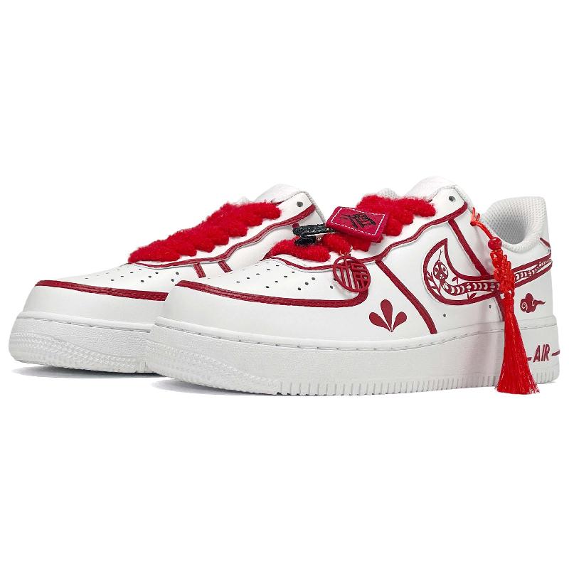 [Custom Men's and women's paper-cut national trend]  Air Force 1 Low-Top Skateboard Shoes Unisex Red White