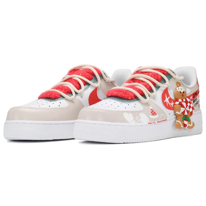 [Custom Christmas greetings for both men and women]  Air Force 1 Skateboard Shoes Unisex Low-Top Red White
