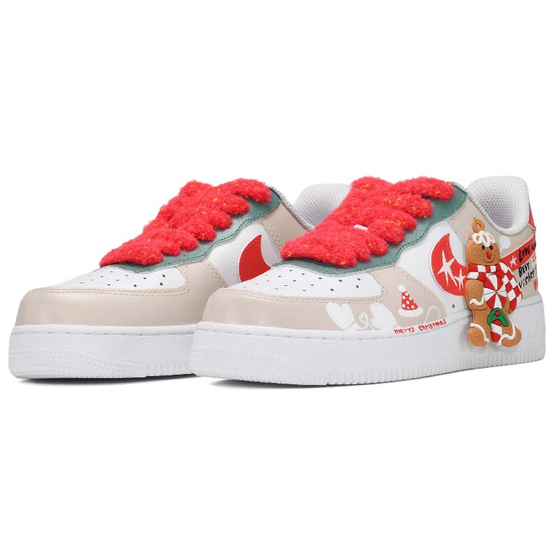 [Custom Red and white Christmas greetings for both men and women]  Air Force 1 Skateboard Shoes Unisex Low-Top Red White