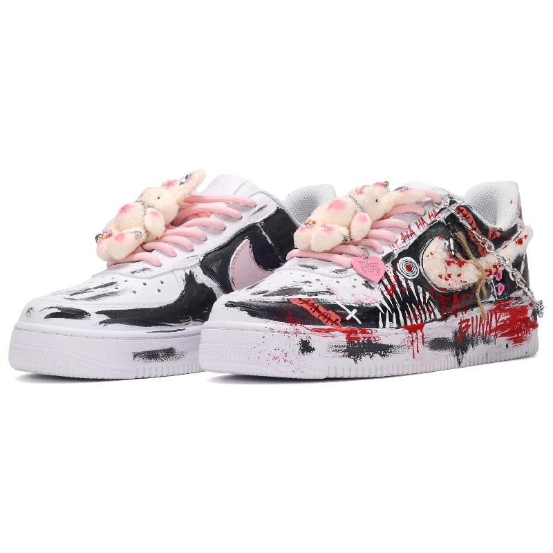 [Custom Bad rabbits for men and women]  Air Force 1 Skateboard Shoes Unisex Low-Top Black/White Red