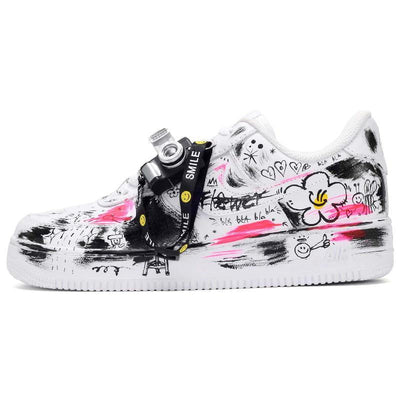 [Custom Perfect holiday for both men and women]  Air Force 1 Skateboard Shoes Unisex Low-Top Black/White/Pink