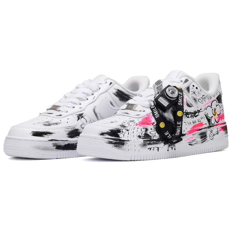 [Custom Perfect holiday for both men and women]  Air Force 1 Skateboard Shoes Unisex Low-Top Black/White/Pink