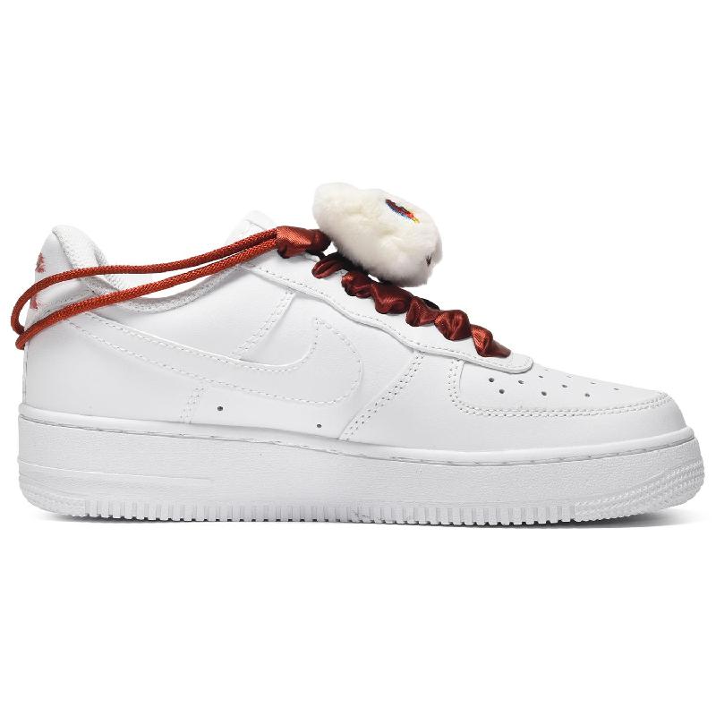[Custom Men's Chinese-style fringed lion dance in red and white]  Air Force 1 Skateboarding Shoes Men Low-top Red And White