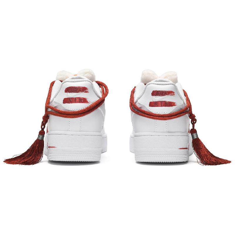 [Custom Men's Chinese-style fringed lion dance in red and white]  Air Force 1 Skateboarding Shoes Men Low-top Red And White