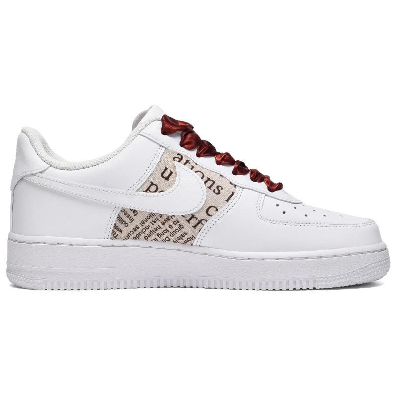 [Custom Men's vintage old newspaper in white and brown]  Air Force 1 Skateboarding Shoes Men Low-top Light Khaki