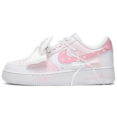 [Custom Men's cream frosting pink and white]  Air Force 1 Skateboarding Shoes Men Low-top Chalk White