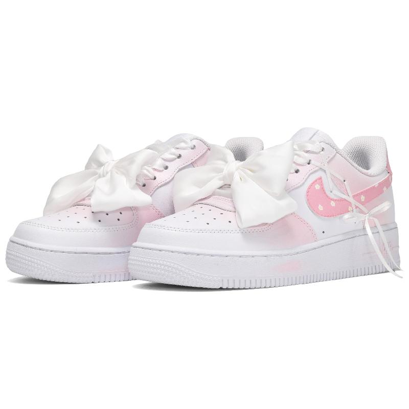 [Custom Men's cream frosting pink and white]  Air Force 1 Skateboarding Shoes Men Low-top Chalk White
