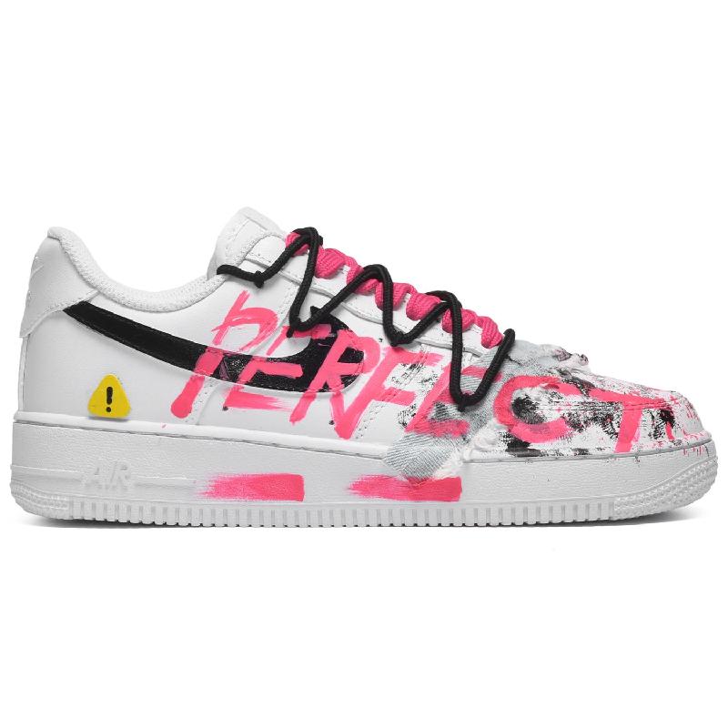 [Custom Men's perfect warning black and white rose]  Air Force 1 Skateboarding Shoes Men Low-top Black And White Roses