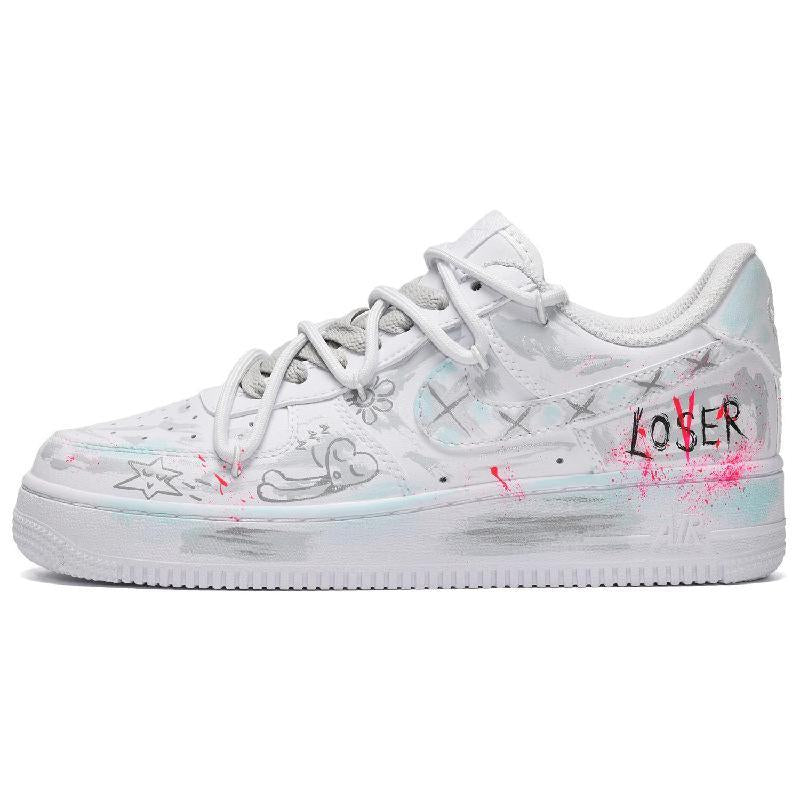 [Custom Men's little love story in gray, white and blue]  Air Force 1 Skateboarding Shoes Men Low-top Gray/White/Blue