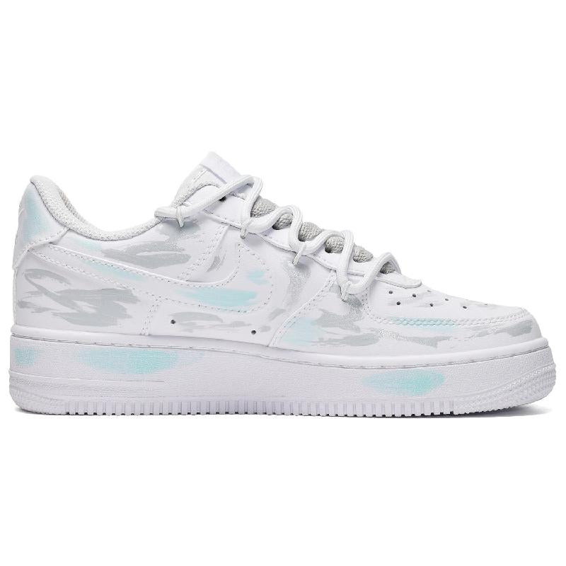 [Custom Men's little love story in gray, white and blue]  Air Force 1 Skateboarding Shoes Men Low-top Gray/White/Blue