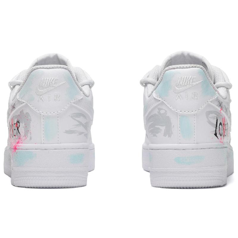 [Custom Men's little love story in gray, white and blue]  Air Force 1 Skateboarding Shoes Men Low-top Gray/White/Blue