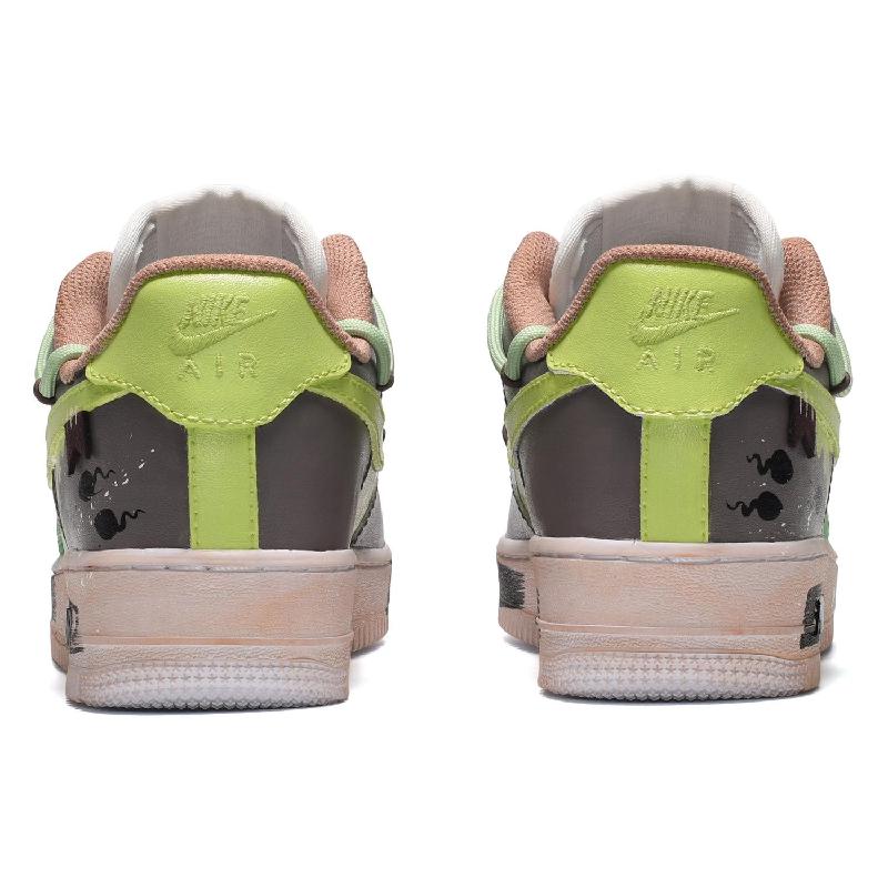 [Custom The men's small jumping frog is white, brown and green]  Air Force 1 Skateboarding Shoes Men Low-top Sanddrift/White/Rough Green/Hemp