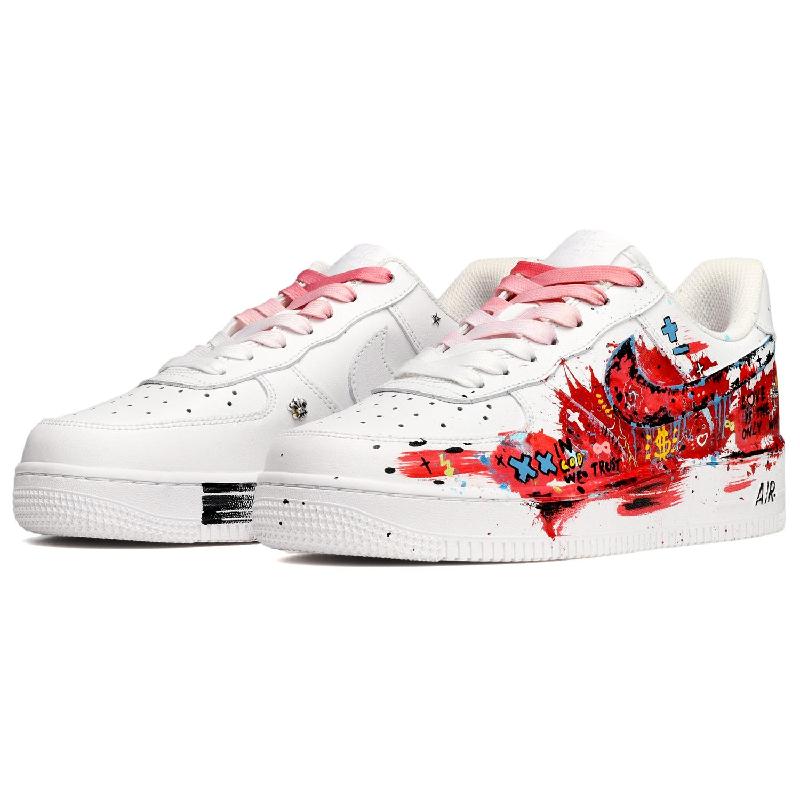 [Custom Men's colorful graffiti in red and white]  Air Force 1 Skateboarding Shoes Men