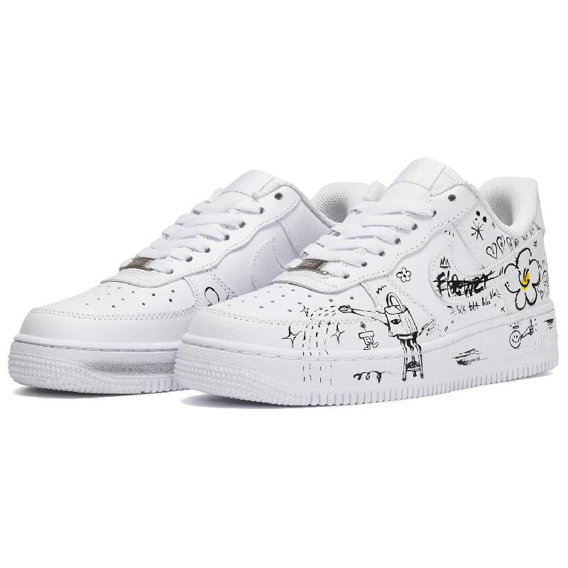 [Custom The male smiling little flower is in black and white]  Air Force 1 Skateboarding Shoes Men Low-top Black/White