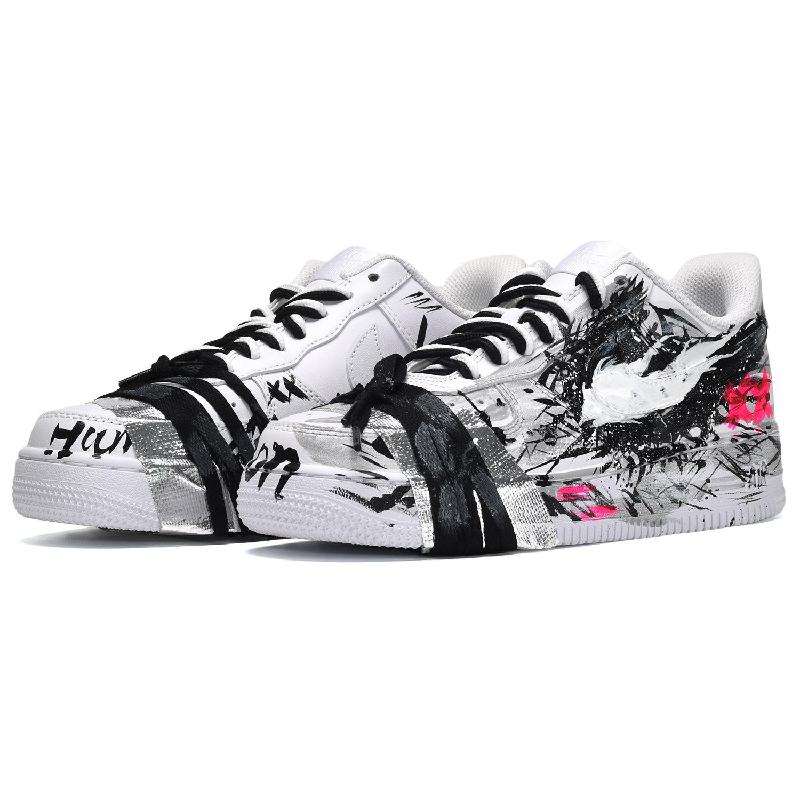 [Custom Male dark hero black and white pink]  Air Force 1 Skateboarding Shoes Men Low-top Core Black / Cloud White / Team Shock Pink 2