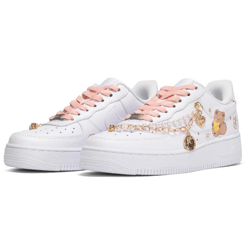 [Custom The men's brown bear is white and brown]  Air Force 1 Skateboarding Shoes Men Low-top Light Khaki