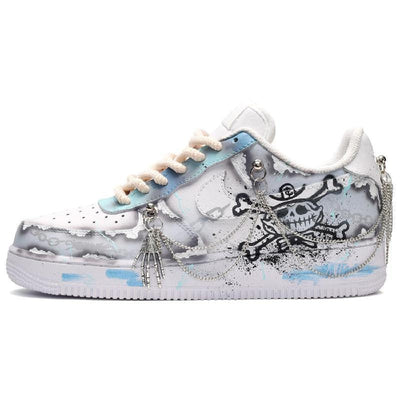 [Custom Men's Pirate Legend black, White and grey]  Air Force 1 Skateboarding Shoes Men