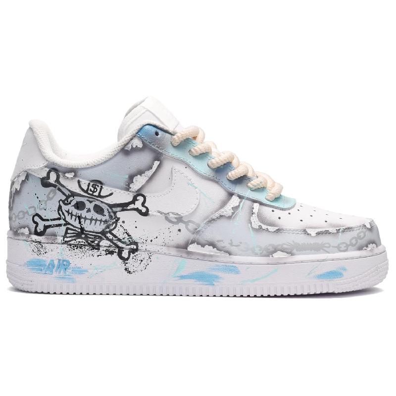 [Custom Men's Pirate Legend black, White and grey]  Air Force 1 Skateboarding Shoes Men