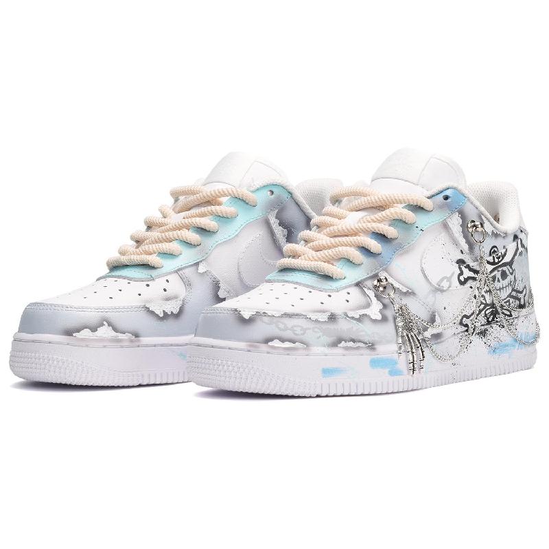 [Custom Men's Pirate Legend black, White and grey]  Air Force 1 Skateboarding Shoes Men