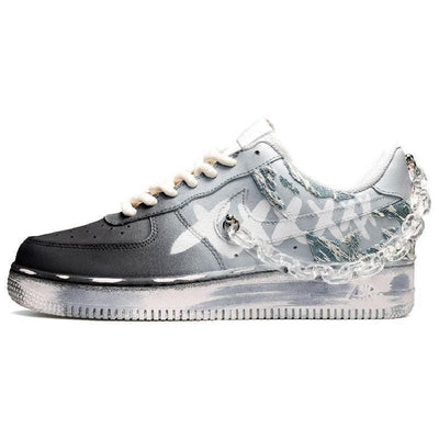 [Custom Men's gradient black, white and blue]  Air Force 1 Skateboarding Shoes Men Low-top University Blue/Black/White