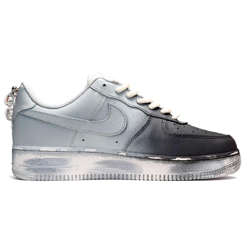 [Custom Men's gradient black, white and blue]  Air Force 1 Skateboarding Shoes Men Low-top University Blue/Black/White