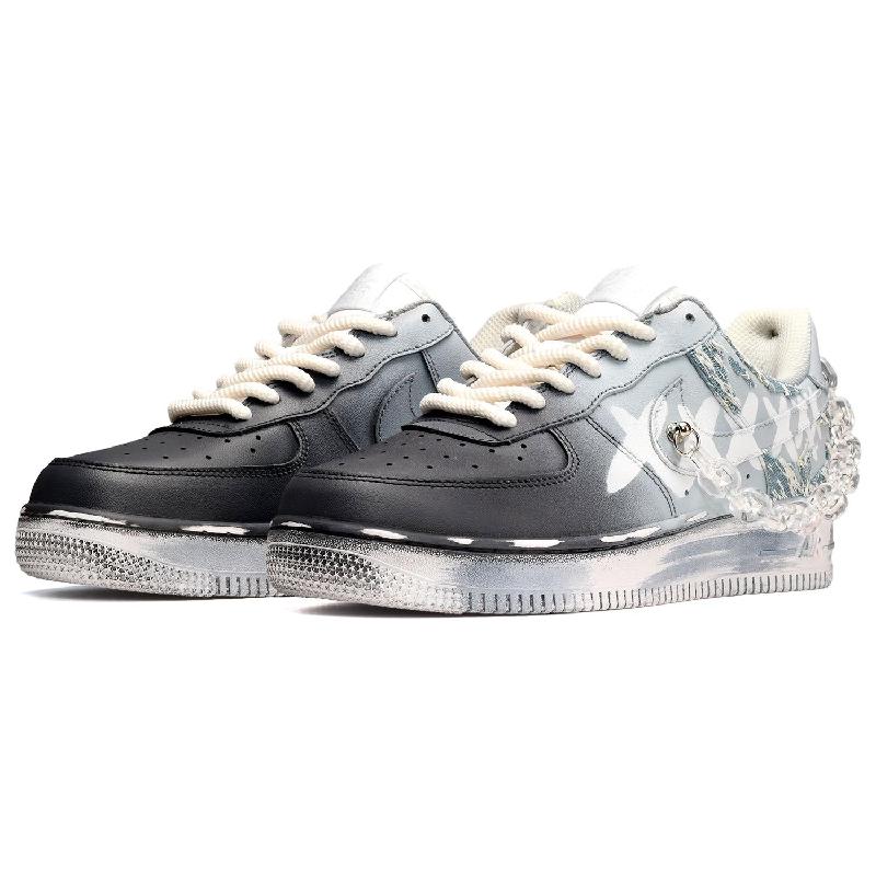 [Custom Men's gradient black, white and blue]  Air Force 1 Skateboarding Shoes Men Low-top University Blue/Black/White