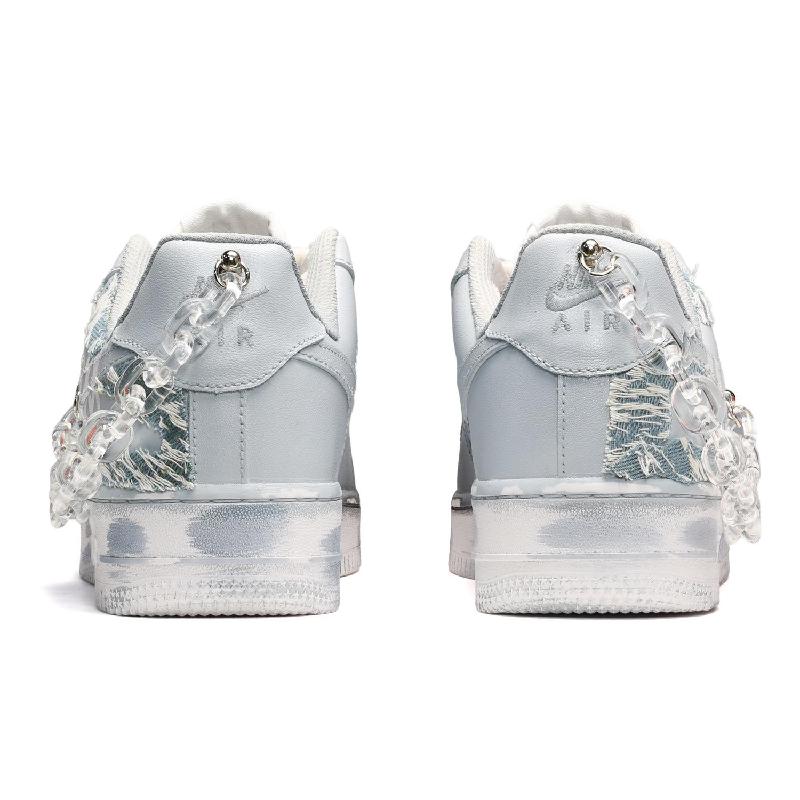 [Custom Men's gradient black, white and blue]  Air Force 1 Skateboarding Shoes Men Low-top University Blue/Black/White