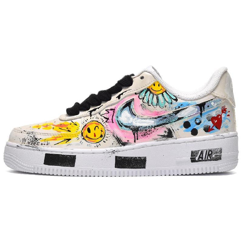 [Custom Men's heart-shaped small daisies in off-white]  Air Force 1 Skateboarding Shoes Men