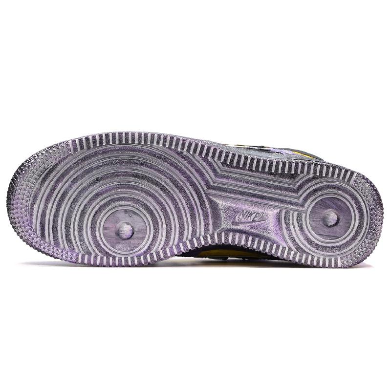 [Custom The men's snake skin is black, yellow and purple]  Air Force 1 Skateboarding Shoes Men Low-top Black, Yellow, Violet