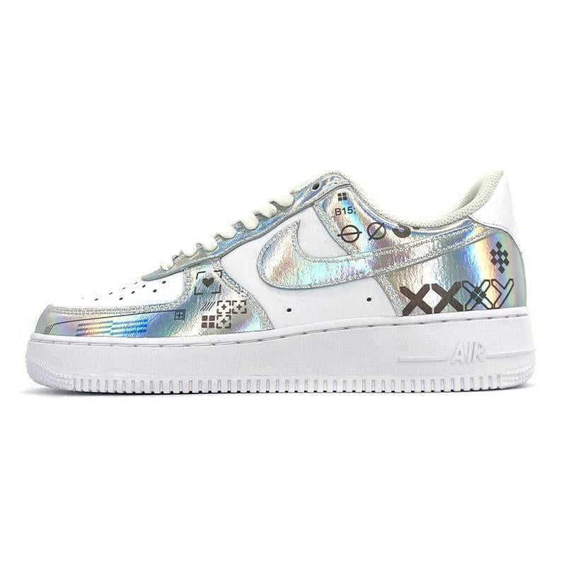 [Custom Reprinted Glow-In-The-Dark Video Game 2D Style]  Air Force 1 Skateboarding Shoes  Unisex Men Low-Top White