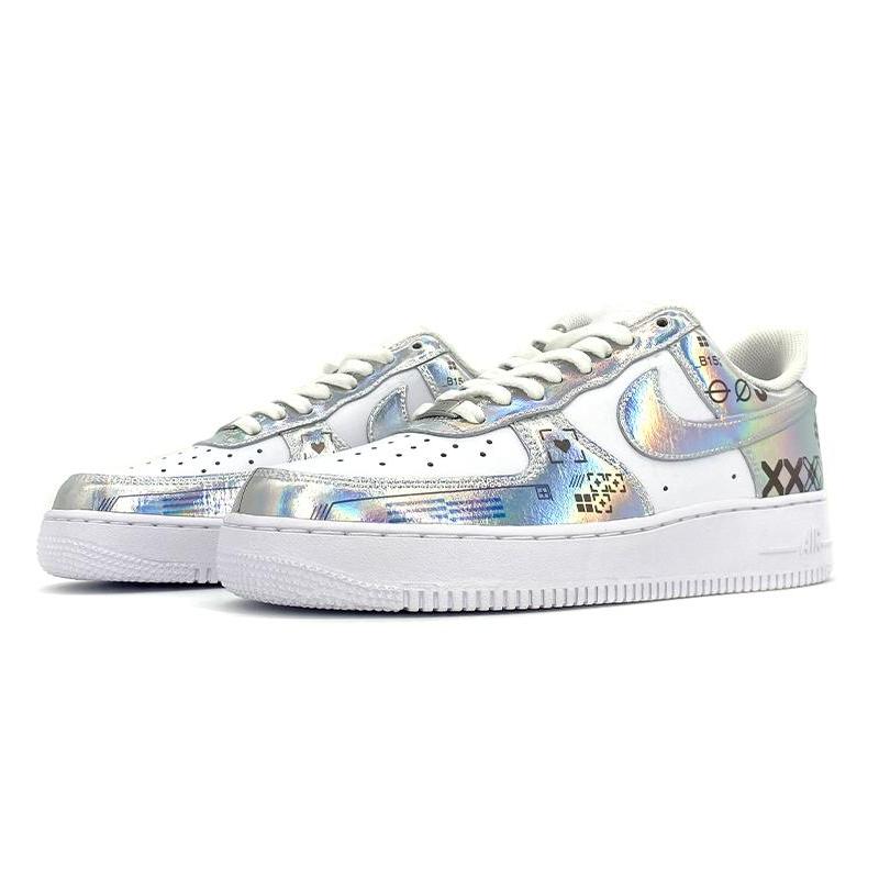 [Custom Reprinted Glow-In-The-Dark Video Game 2D Style]  Air Force 1 Skateboarding Shoes  Unisex Men Low-Top White
