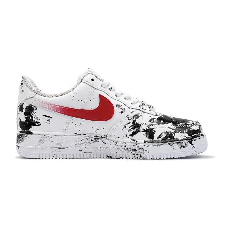 [Custom Black Venom L Black Red 3B24]  Air Force 1 Skateboarding Shoes Men Low-top Black/Varsity Red/White/Metallic Silver