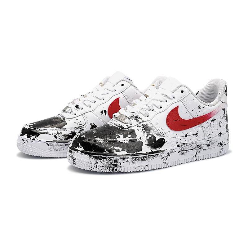 [Custom Black Venom L Black Red 3B24]  Air Force 1 Skateboarding Shoes Men Low-top Black/Varsity Red/White/Metallic Silver