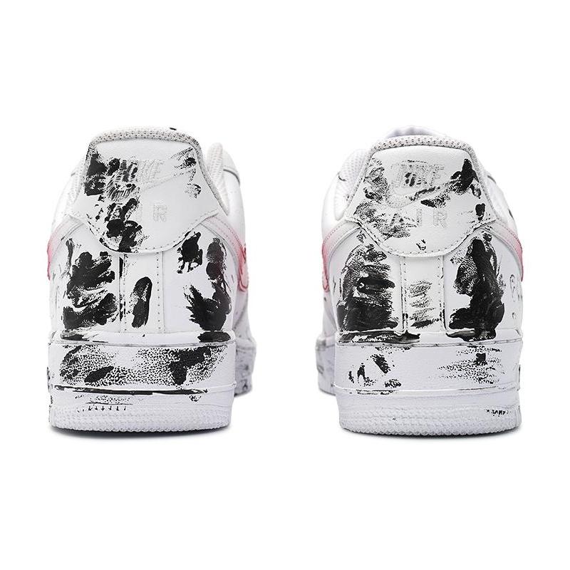 [Custom Black Venom L Black Red 3B24]  Air Force 1 Skateboarding Shoes Men Low-top Black/Varsity Red/White/Metallic Silver